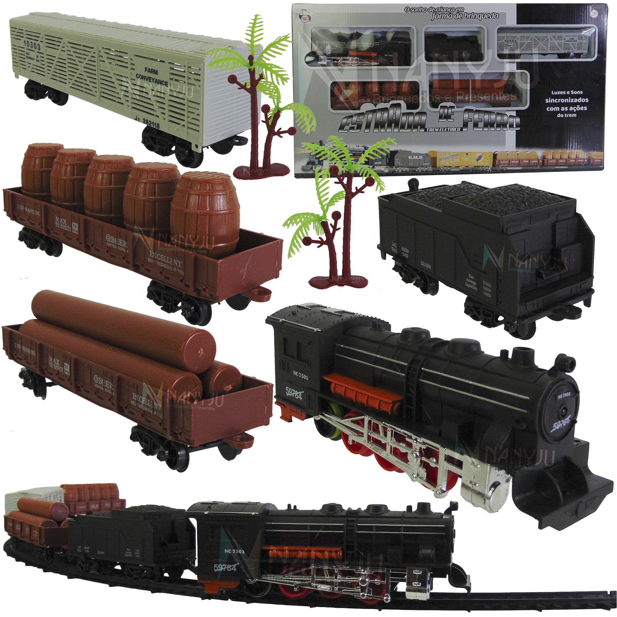 Locomotiva Trilhos Vagões 7 Metros Ferrorama Trem Brinquedo